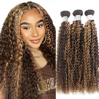 Brazilian Jerry Curly Highlight Human Hair Weave Bundles Kinky Curly Honey Blonde Raw 100% Natural Hair Extensions 1