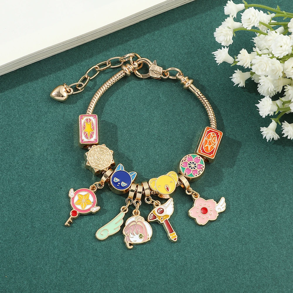 Japanese Anime Card Captor Sakura Charm Bracelet Cartoon Figure Metal Bangle Jewelry For Girl Kid Gift