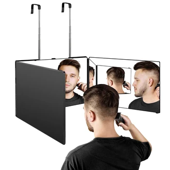 S Miroir de maquillage de vanité à trois volets portable 360 de voyage avec crochet télescopique réglable en hauteur pour miroir pliable auto-coupe de cheveux 1