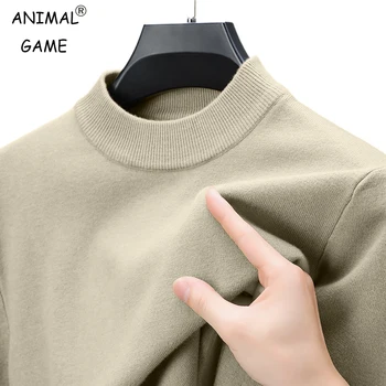 Autumn Mens Half Turtleneck Sweater Mock Neck Knitted Sweaters Solid Color Pullovers Breathable Warm Winter Outdoor Streetwear 1