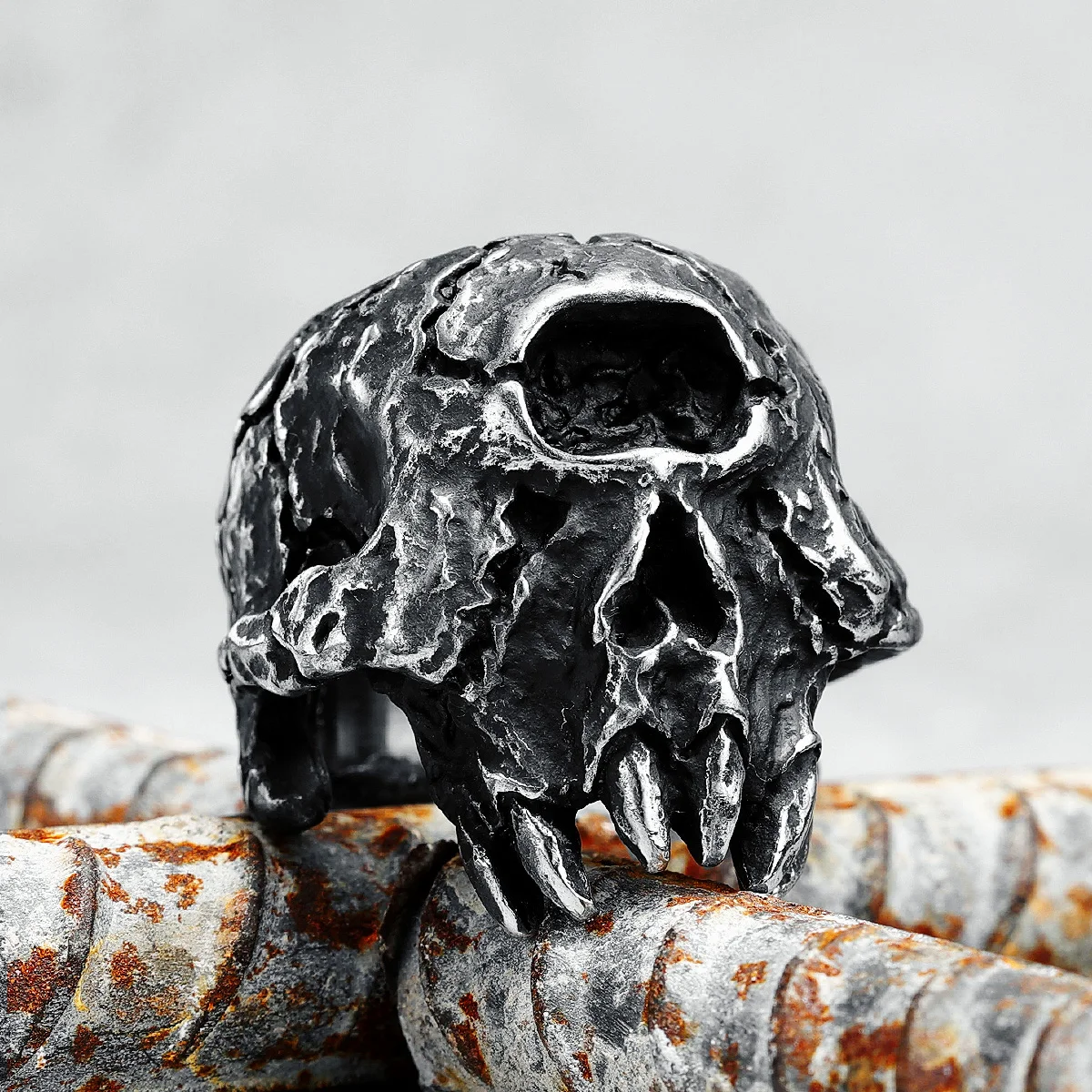 Alien Skull Men Rings 316L Acciaio Inossidabile Punk Cranium Hyperbolic Rock Party Per Biker Rider Maschio Fidanzato Gioielli Miglior Regalo