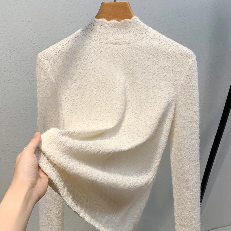 

HIgh Quality 2024 Women Tops Winter Autumn Sanding Lace T - Shirt Female Grace Clothing Sexy Crop Top Clothes Casual Blouse Y2k