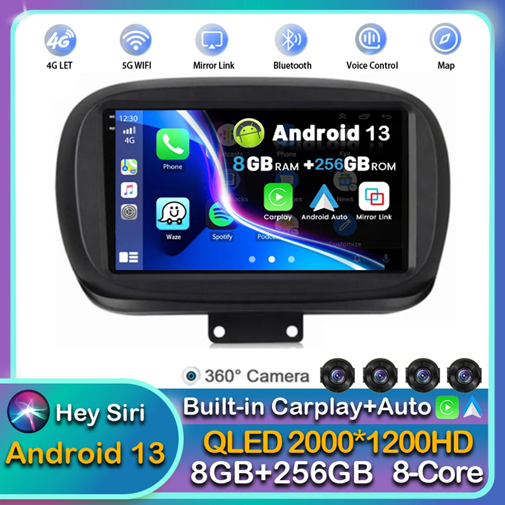 

Android 13 Carplay Auto WIFI+4G For Fiat 500X 2014-2020 Car Radio Multimedia Video Player Stereo GPS Navigation 2DIN Head Unit