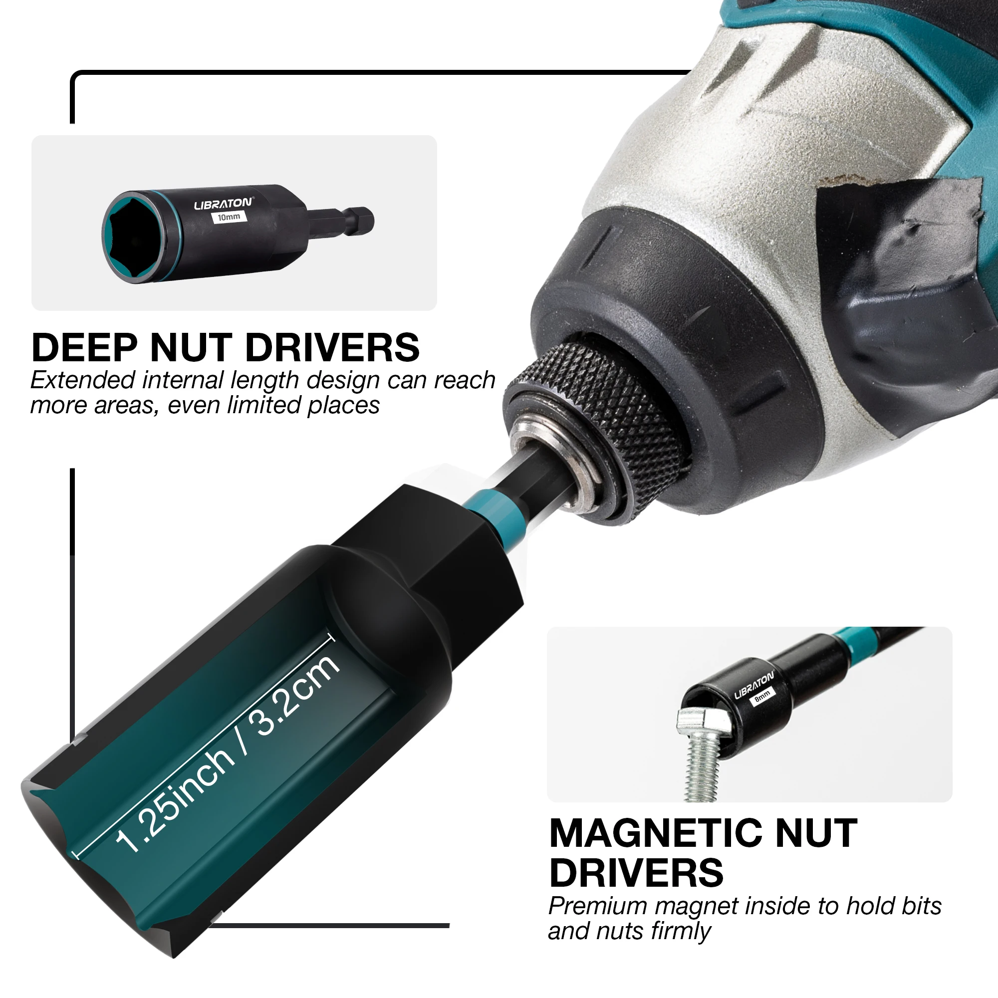 18PC Magnetic Nut Driver Set 1/4" Hex Shank Bit For Impact Drill Metric