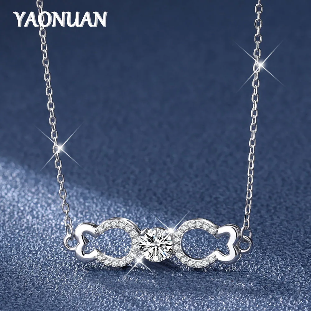 

YAONUAN 0.5 Carat D Colour Moissanite Bowknot Cross Chain Necklace 925 Sterling Silver For Women Luxury Jewelry,Certificado GRA