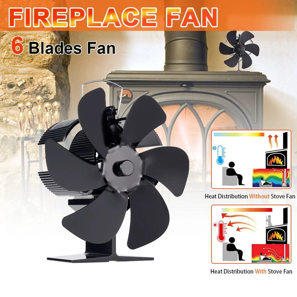 

Fireplace Fan 6 Blade Heat Powered Stove Fan Log Wood Burner Eco Quiet Heater Home Efficient Heat Distribution Fireplace Fan