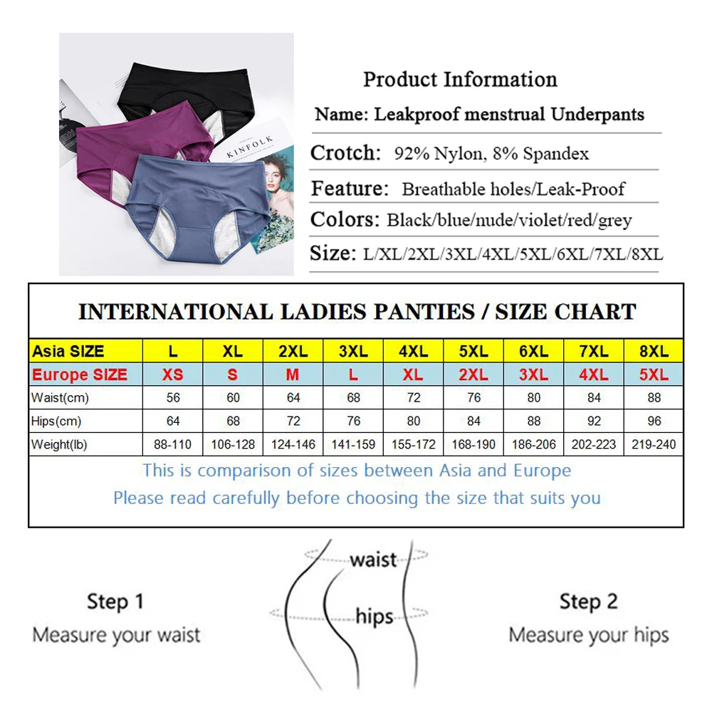 5Pcs Leak Proof Menstrual Panties Women Cotton Comfort Incontinence Briefs Female Period Physiological Underwear Plus Size 6