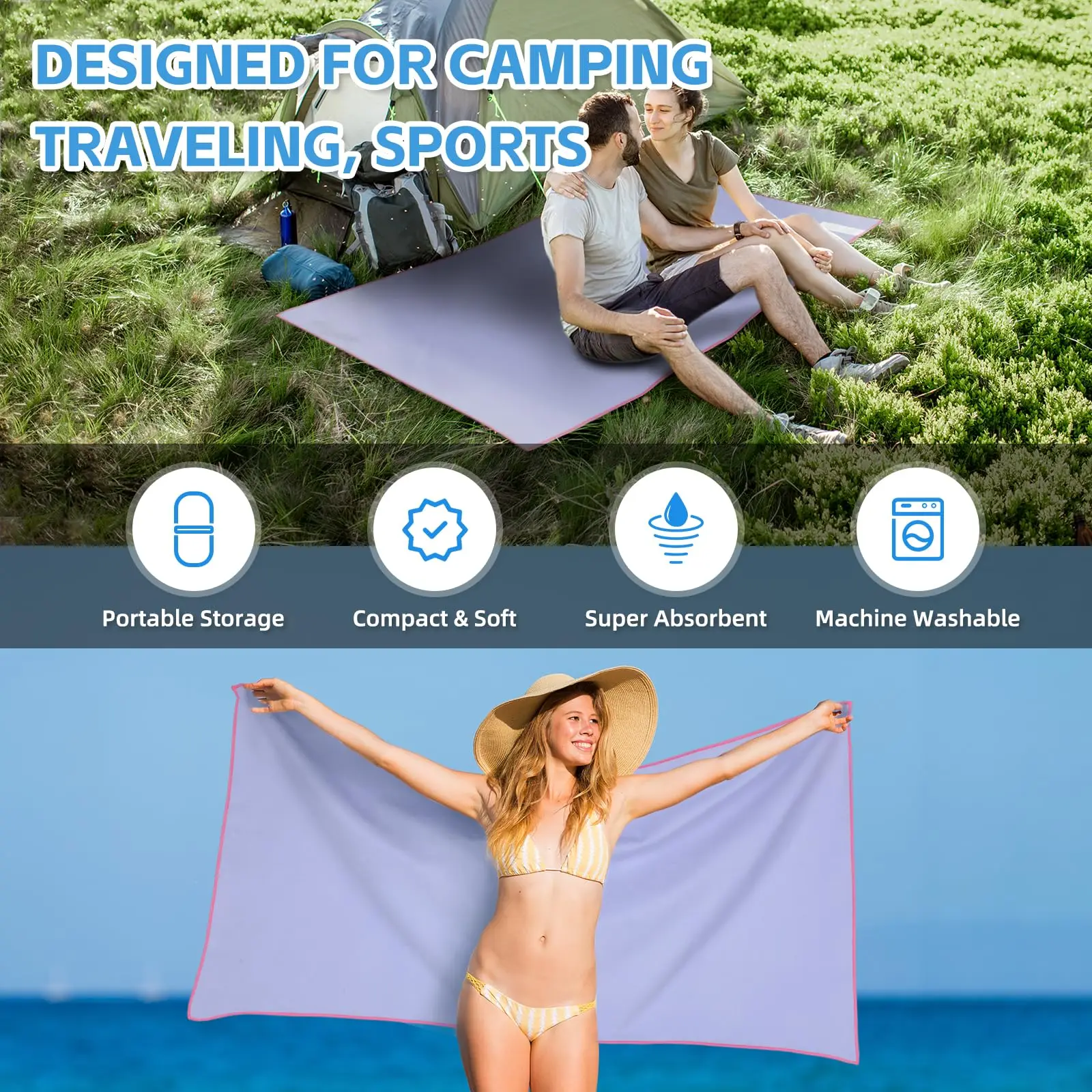 Ultra-Absorbent Quick-Dry Microfiber Beach Towel