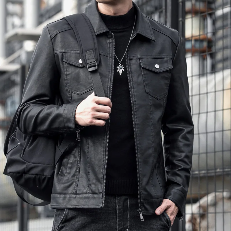 

New Leather Jacket Men's Lapel Leather Jacket Casual Jacket Spring And Autumn Fashion Outerwear