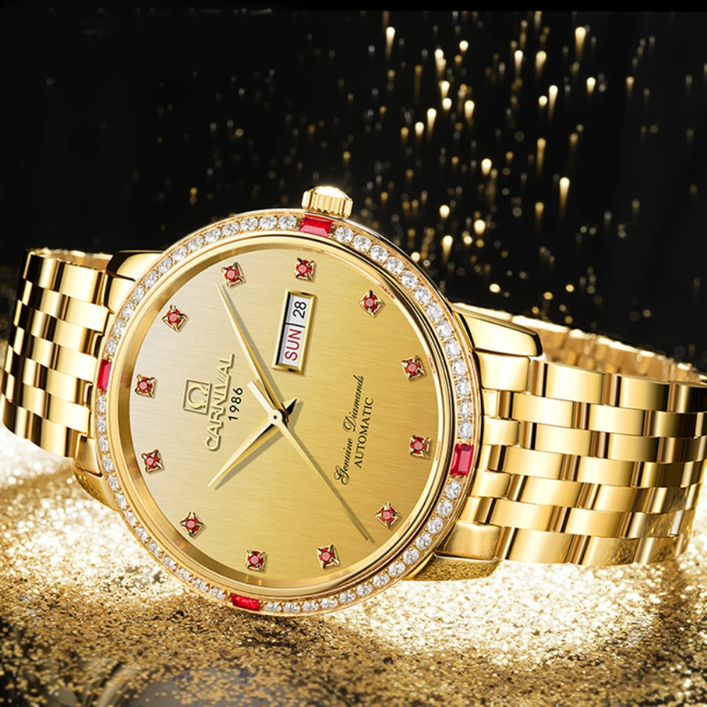 CARNIVAL Top Brand Ruby Time Mens Watches Luxury Business Automatic Mechanical Watch Gold Men Clock Relogios Masculino_voghion.com