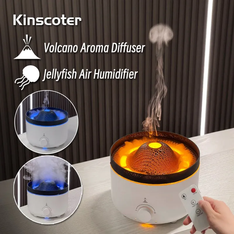 Home Volcano Flame Aroma Diffuser 560ml Jellyfish Smoke Ring Fragrant