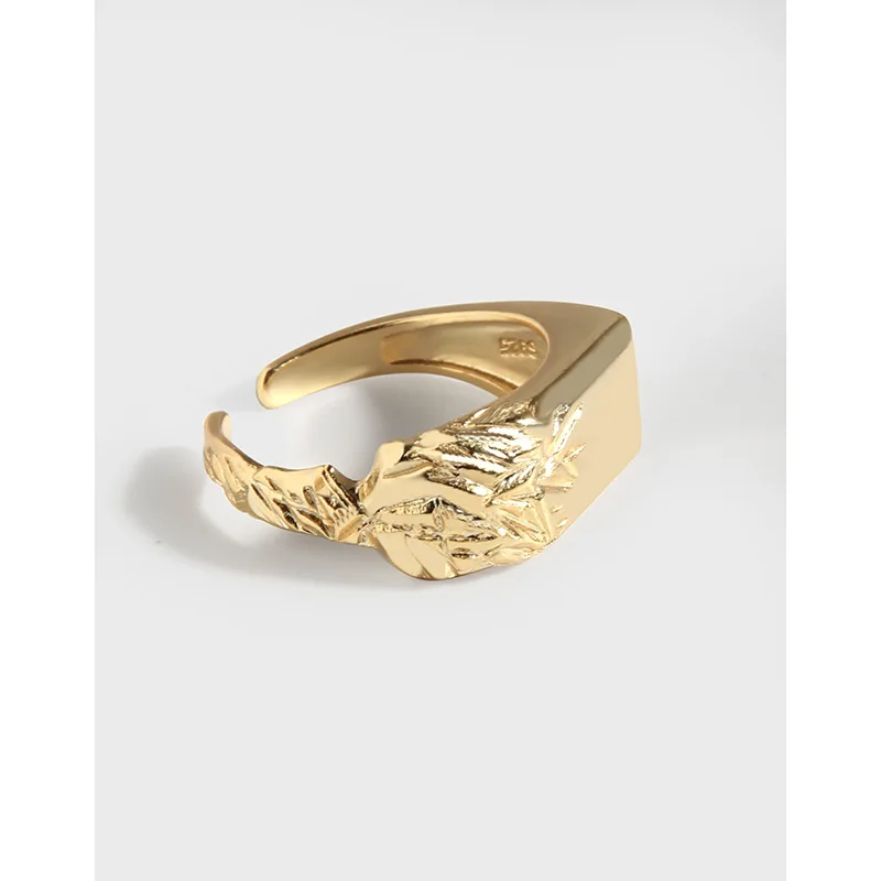 Light luxury design sense geometric square asymmetrical opening ring sterling silver S925 ring