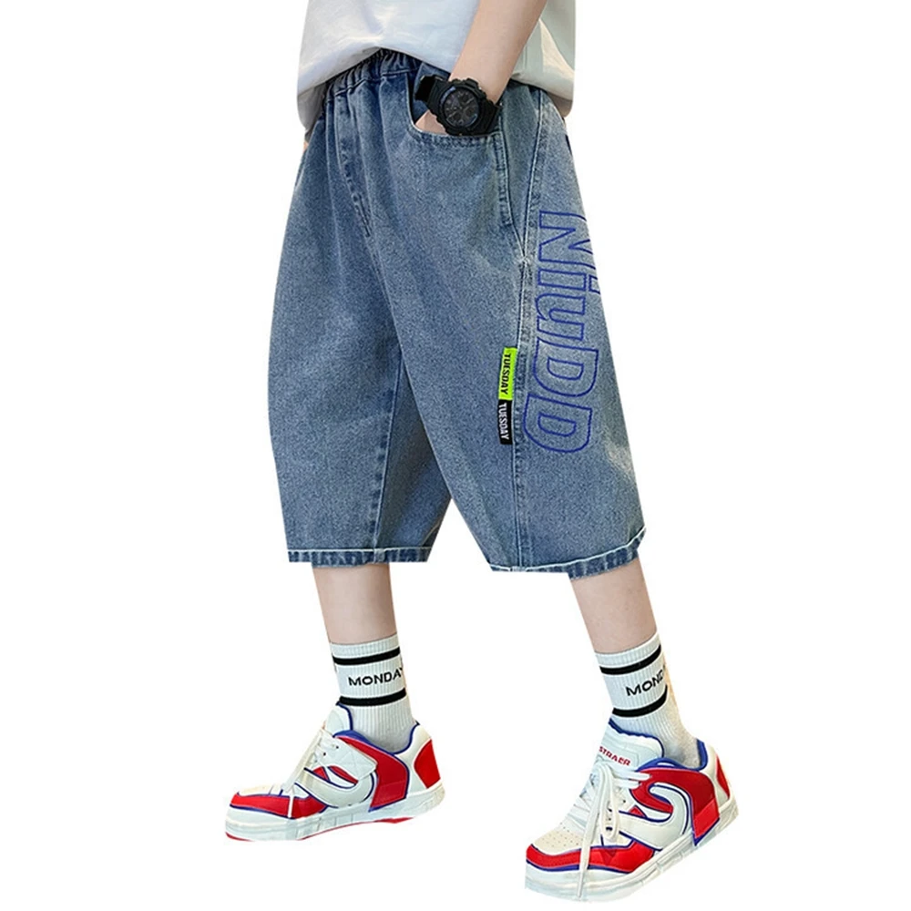 Big Smile Jean Shorts Boys Summer Denim Short Trousers Children Casual Loose Pant Denim Teen Kids Summer Beach Short 3-14Y