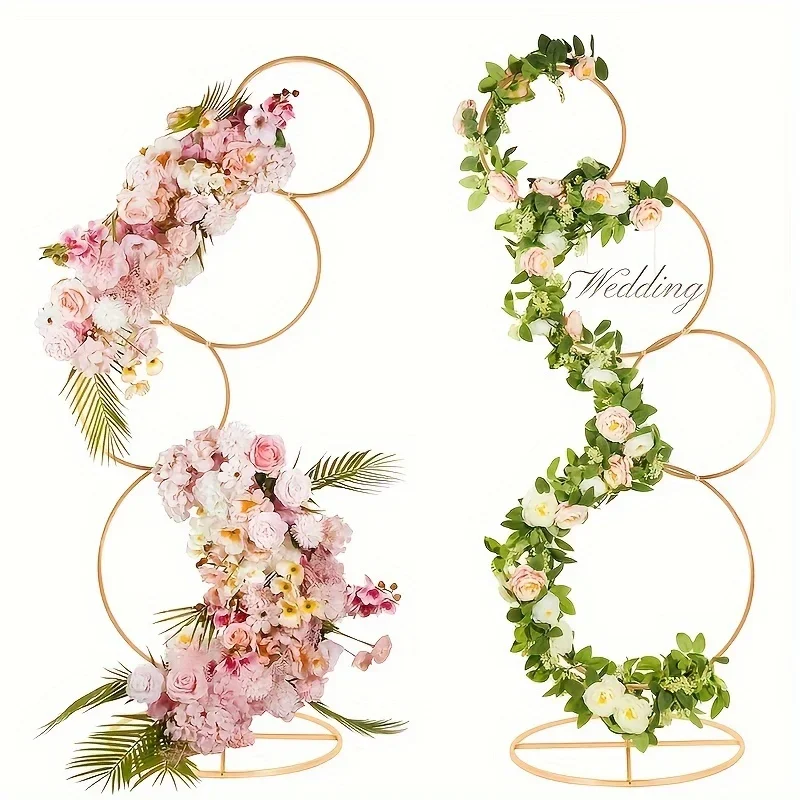 2pcs 5Ft Round Wedding Arch Stand 4 Tier Gold Metal Flower Arch Frame For Photo Balloon Booth Background