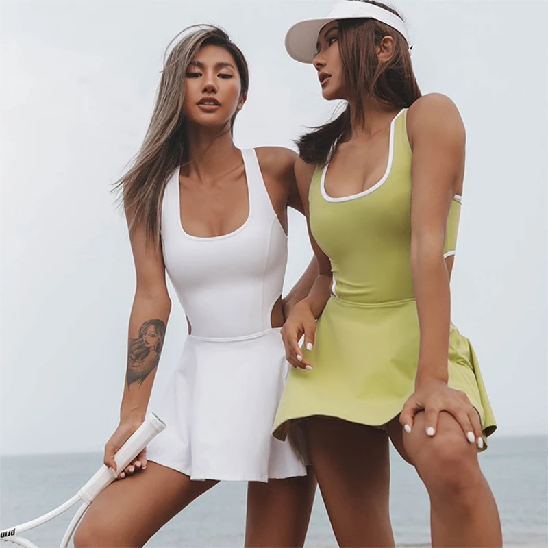 Women Tennis Dress Quick Dry Breathable Yoga Fitness Dress Shorts Two Piece Casual Workout