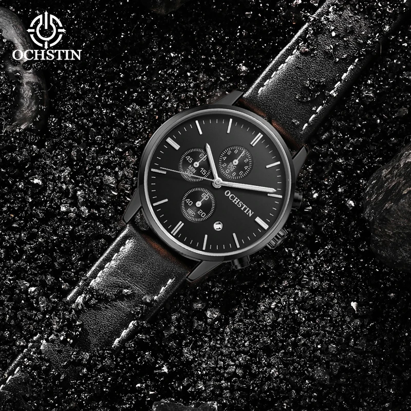 OCHSTIN Pilot Series Sport Luxury Leather Watch Waterproof Calendar Clock Men's Watch Fashion Three-dimensional Business