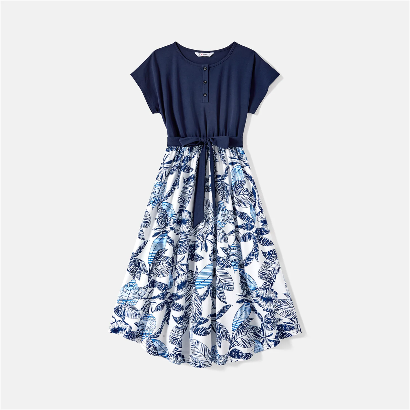 PatPat Family Matching Outfits 95% Cotton Allover Plant Print Short-sleeve Belted Spliced Dresses and T-shirts Family Look Sets matching outfit matching tshirts
