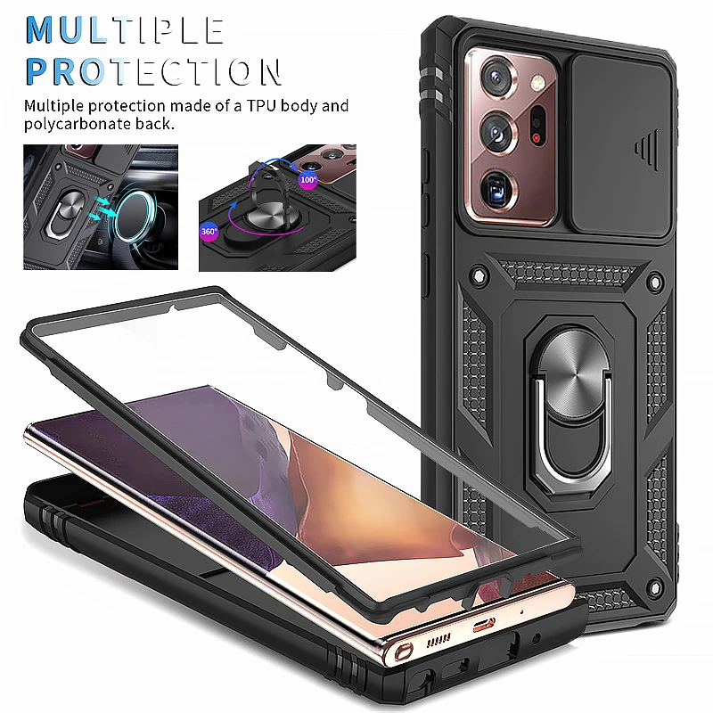 Ultimate Protective Slide Lens Case with Metal Ring Stand - Durable PC+TPU Back Cover
