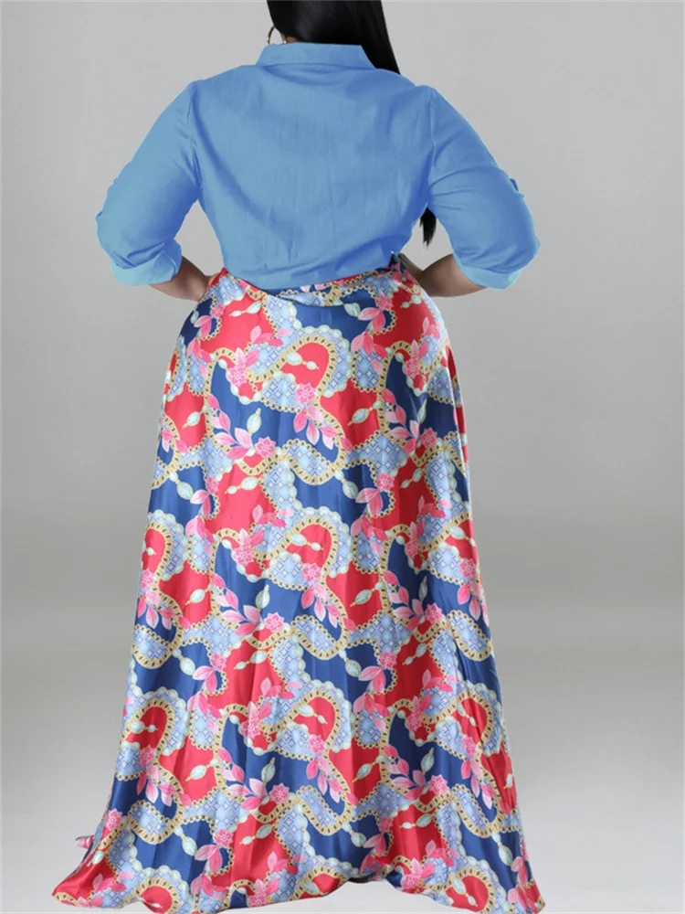 Wmstar Plus Size Women Dress Button Patchwork High Waist  Elegant Long Sleeve New in Fall Maxi Dresses Wholesale Dropshipping