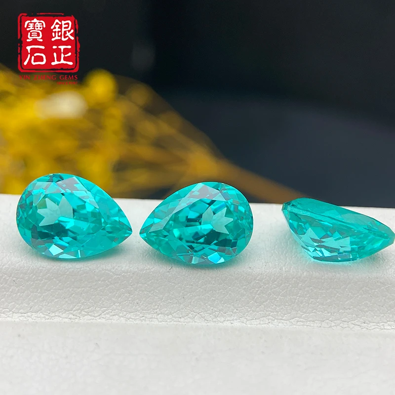 YinZheng Pear Shape Paraiba Flame Melted Cultivate Paraiba Can Be Provide GRC Or AGL Certifacate Loose Synthetic Stone