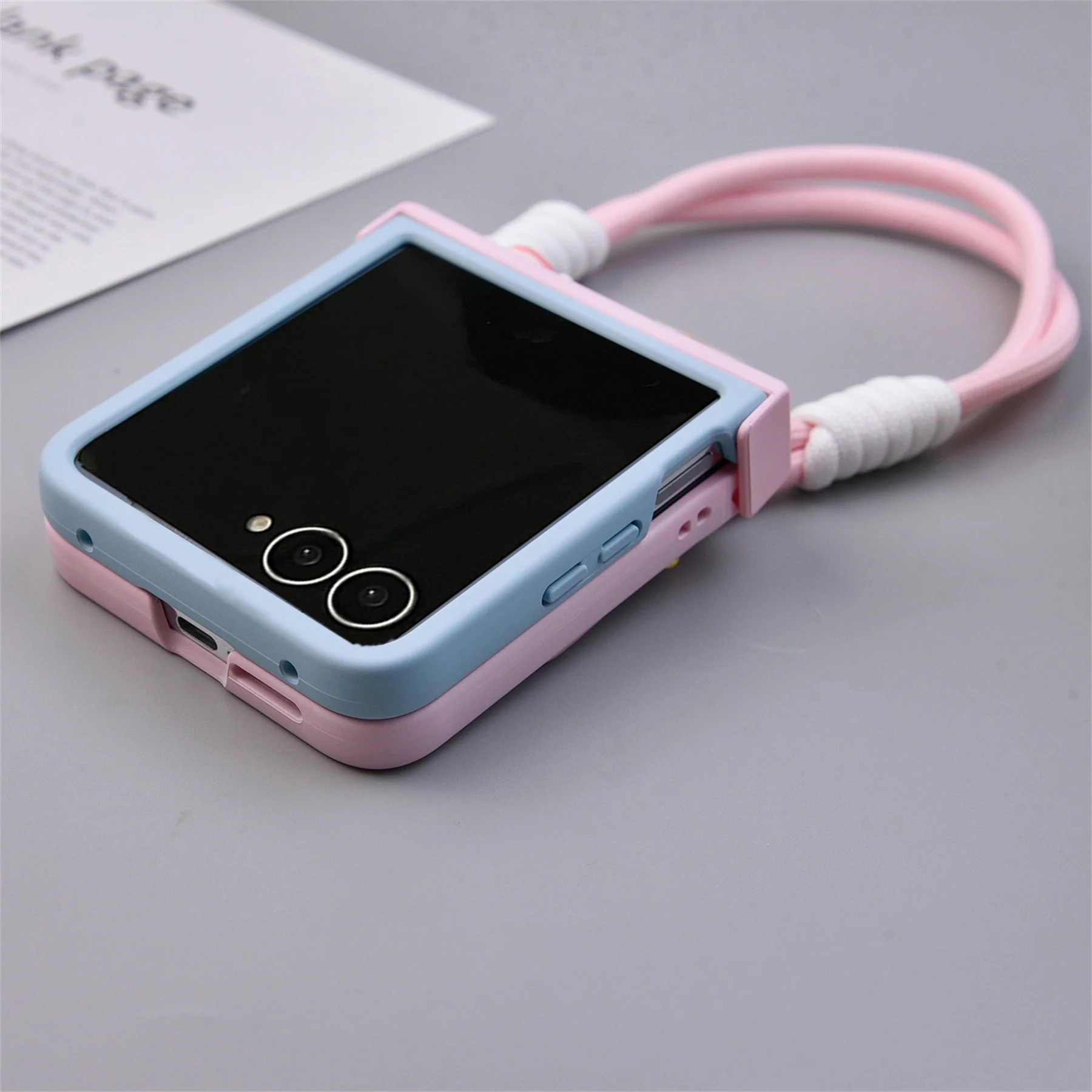 Luxury Fresh Blue Pink Wing Phone Case with Strap - Shockproof Cover
