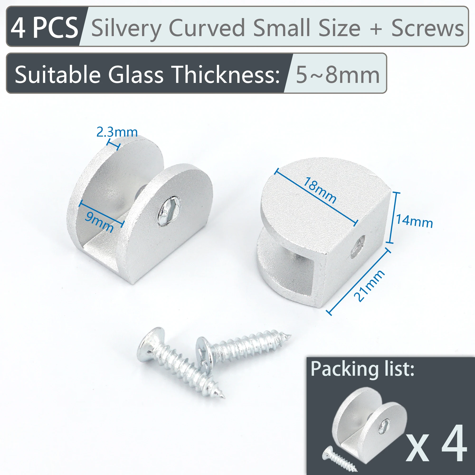 4 Supports D'étagère En Verre Pour 6-8mm D'épaisseur - Forme Carrée Avec Vis, Couleur Argent
