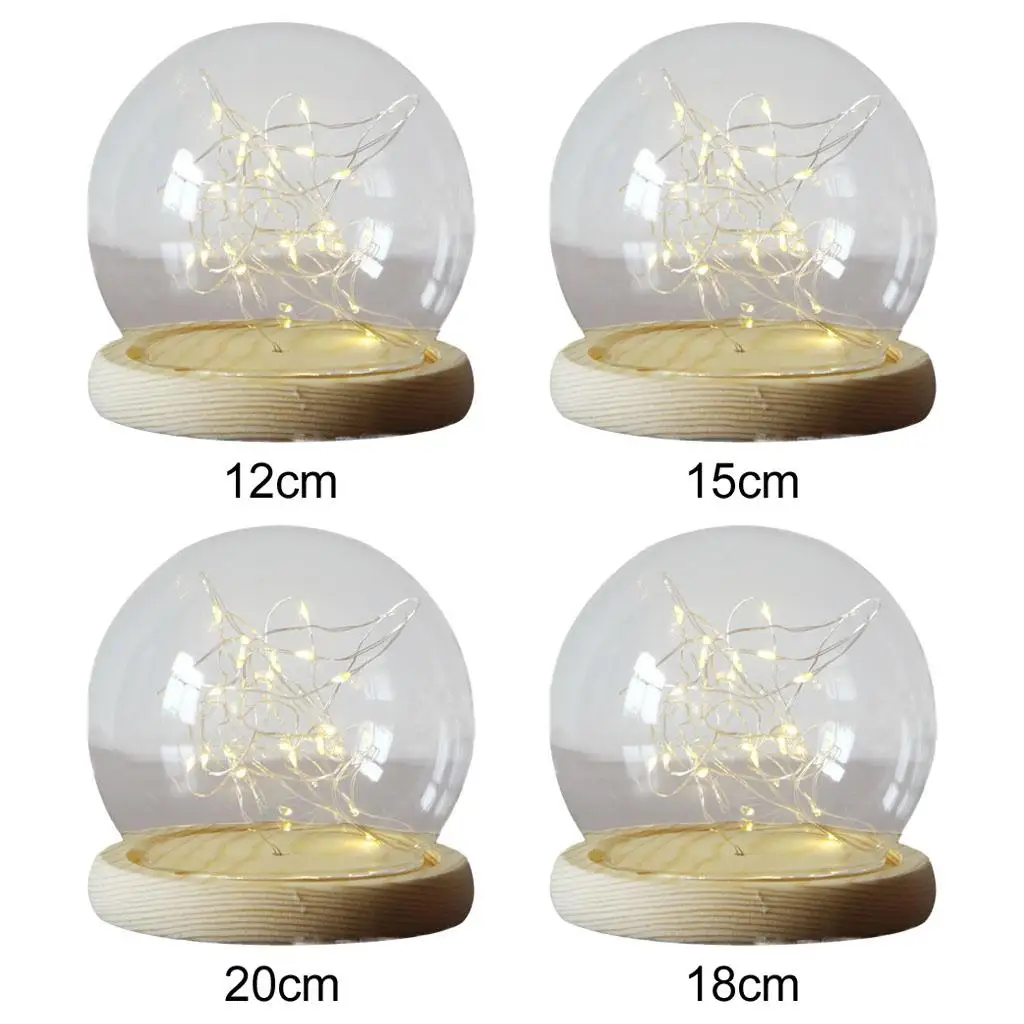 Glass Dome Cloche Bell Clear with Wood Base Display Case Mini for Plants