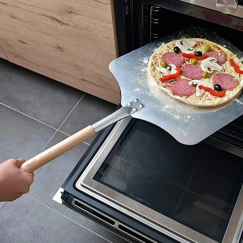 Description Picture 6 of item12/14inch Pizza Shovel Metal Non-Stick Pizza Peel with Wood Handle Cake Lifter Transfer Tray for Homemade Baking Pizza Bread