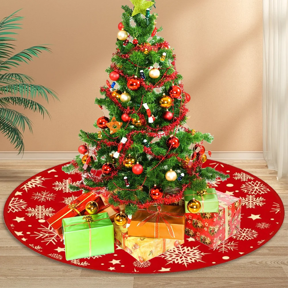 60/90Cm Christmas Tree Skirt Red Christmas Tree Foot Cover Santa Claus Snowflake Carpet Base Mat Decoration