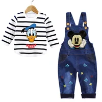 Spring 0-3 Years Baby Boy Clothes Set Baby Cartoon Mickey Minnie Long Sleeve Shirt + Jumpsuit Jeans Suits Toddler Boy Outfit 6
