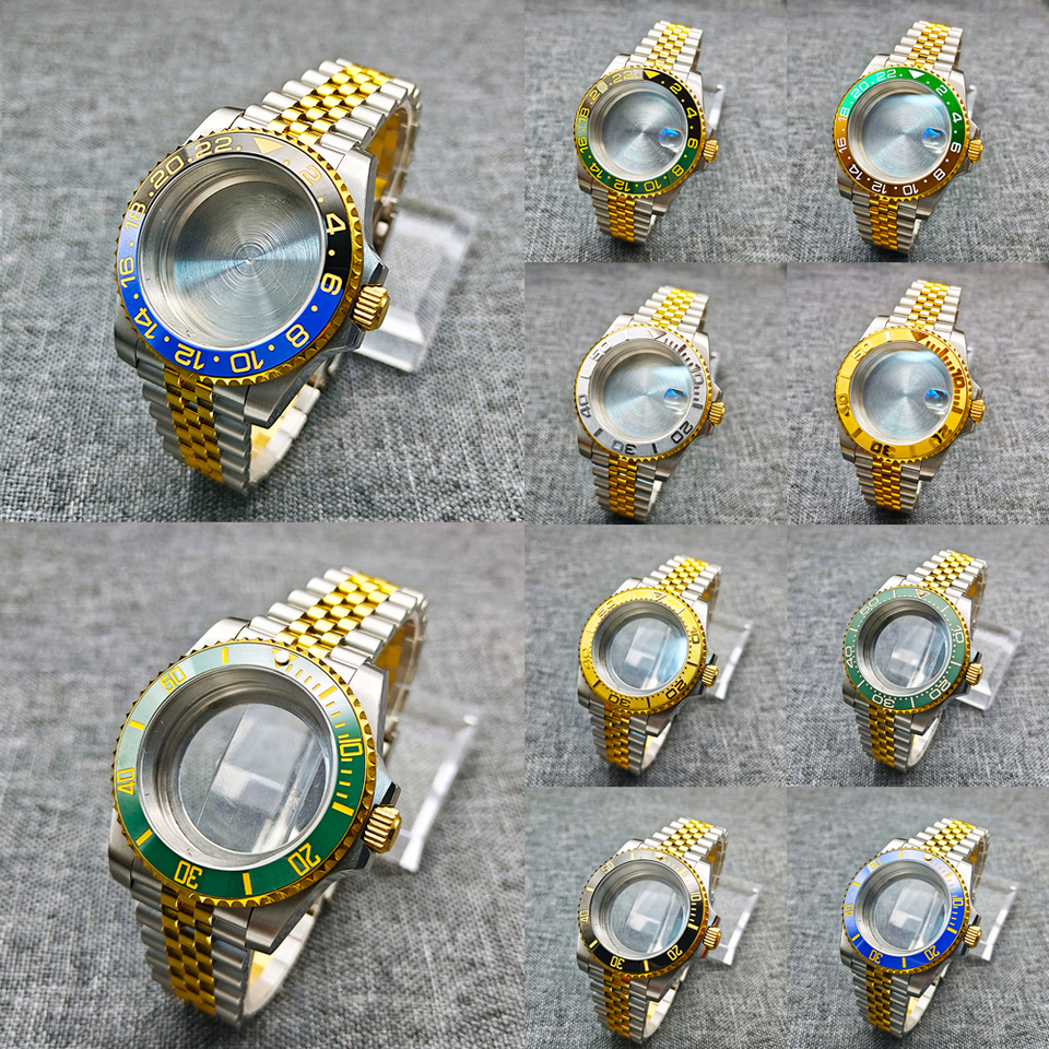 40mm Gold Greenwich Sapphire GMT Case Strap Installation NH34 35 36 37 38 39 8215 Movement 28.5mm Dial 100m Waterproof