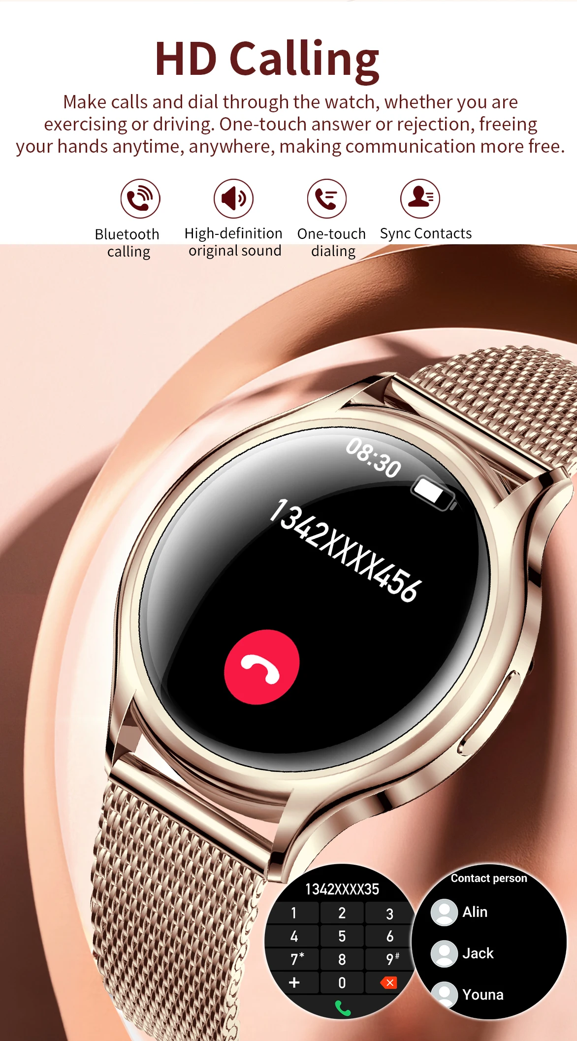 Smartwatch Women 1.27 Inch Bluetooth Call Smart Watch Custom Dial Watches Heart Rate Tracker Female physiology For Android IOS 3