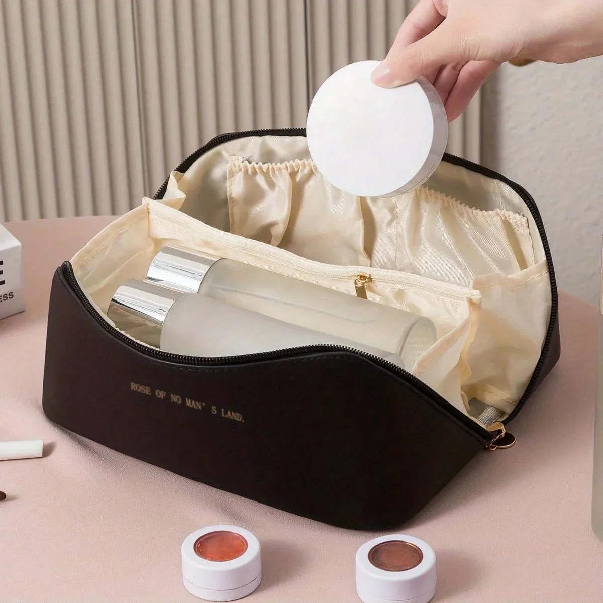 Cosmetic Bag Leather Large Capacity Travel Portable Women Makeup Case Waterproof Multifunctional Toiletry Organizer Storage