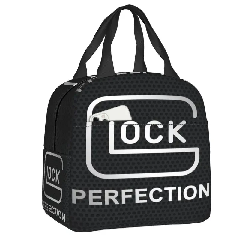 

Custom Shooting Sports Glock Lunch Bag Women Thermal Cooler Insulated Lunch Container for Kids School Work Picnic Food Tote Bags