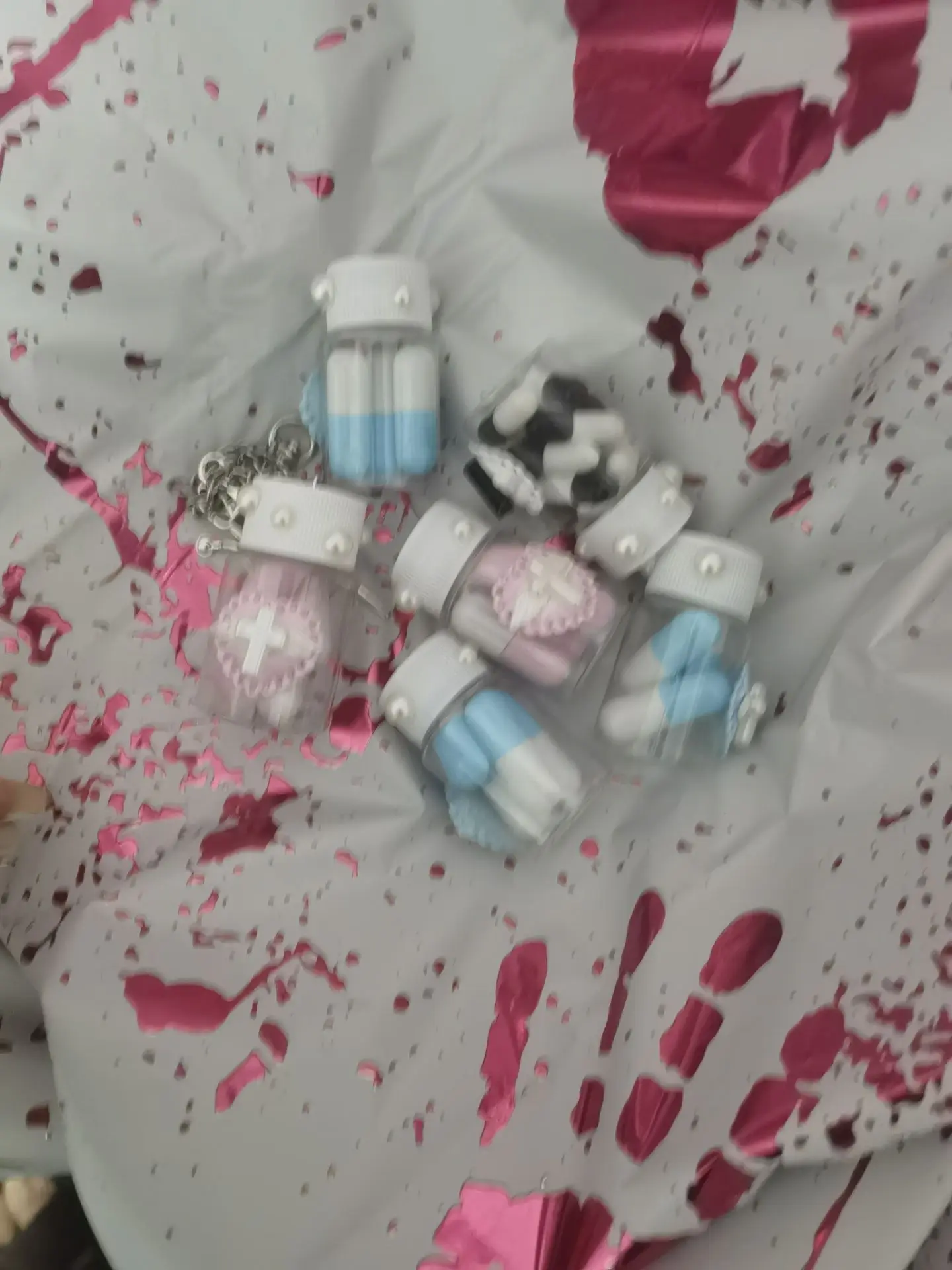 Anime Ornament Pill Syringe Multi-color Y2k Girl Boy Bag Pendant Gothic Lolita Halloween Csplay Prop Decoration Keychain