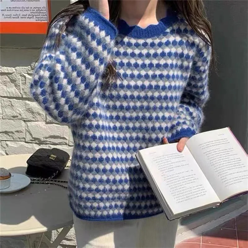 Autumn Winter Knitwear 2022 Soft Glutinous Sweater Women Contrast