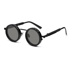 Polarized Adjustable Dimming Retro Punk Sunglasses UV400 Protection (Black black)
