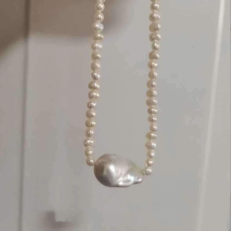 

S925 Natural Freshwater Baroque Pearl Necklace for women