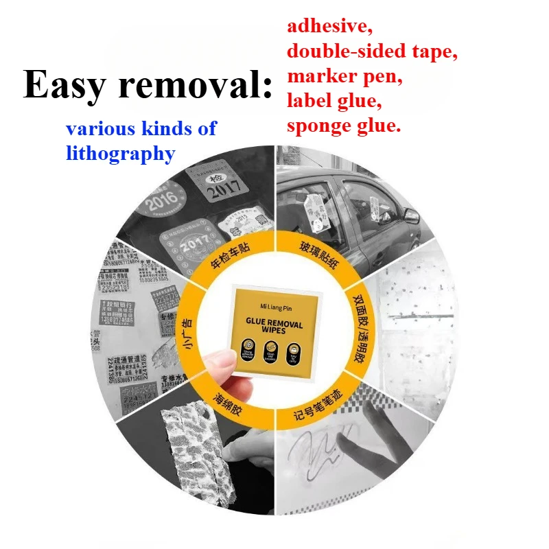 Adhesive remover wet wipes for floor, glass, ceramic, plastic, metal cleaner: glue double-sided tape, marker, label glue, sponge