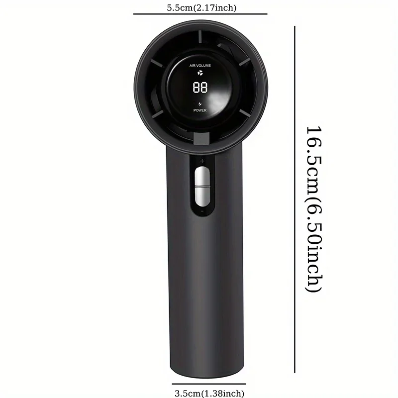 Portable Handheld Turbofan with 3 Adjustable Wind Speeds, USB Charging LED Digital Display Stylish Black/white Design 3