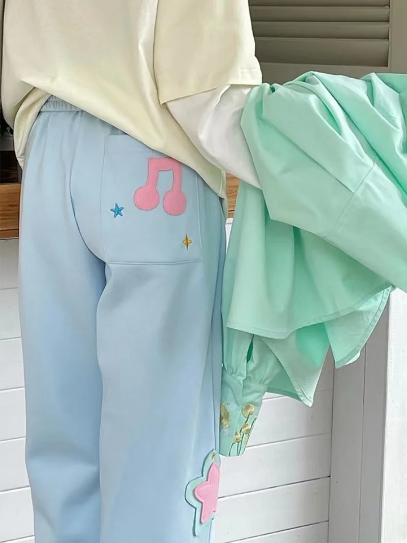 

Music Star Printed Bib Pants Y2k Women's Pants 2024 Spring Korean Fashion Casual Straight Leg Wide Leg Sweatpants