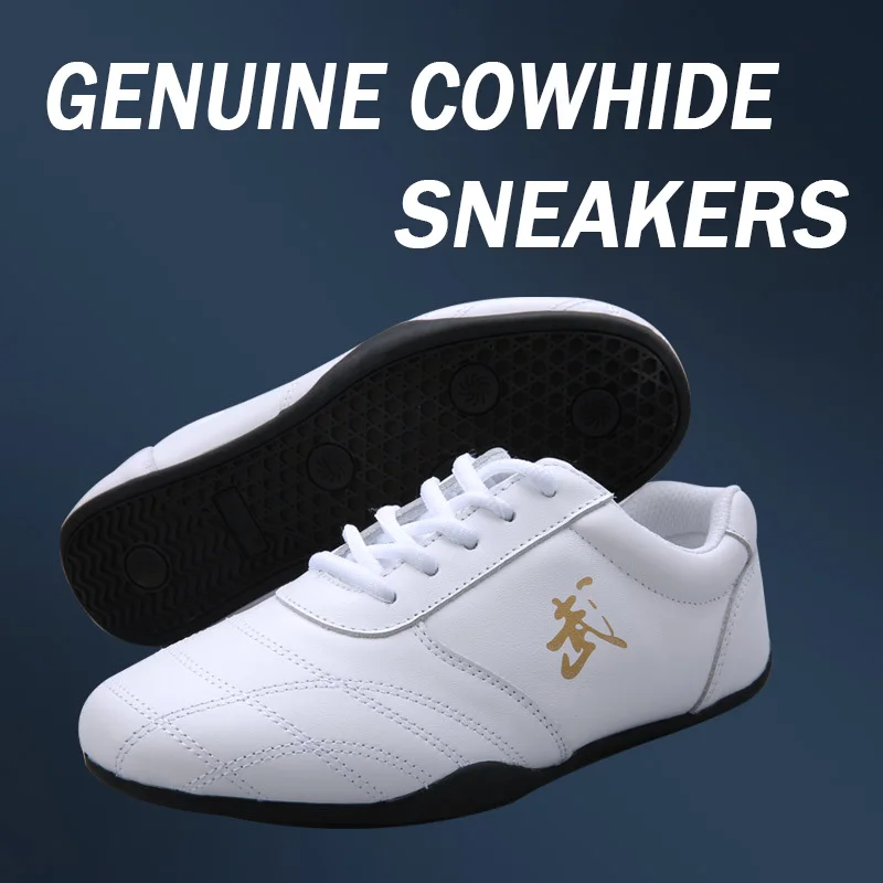 TaoBo Leather Breathable Kung Fu Tai Chi Shoes Size 35-45 Men Female Cow Tendon Bottom Martial Arts