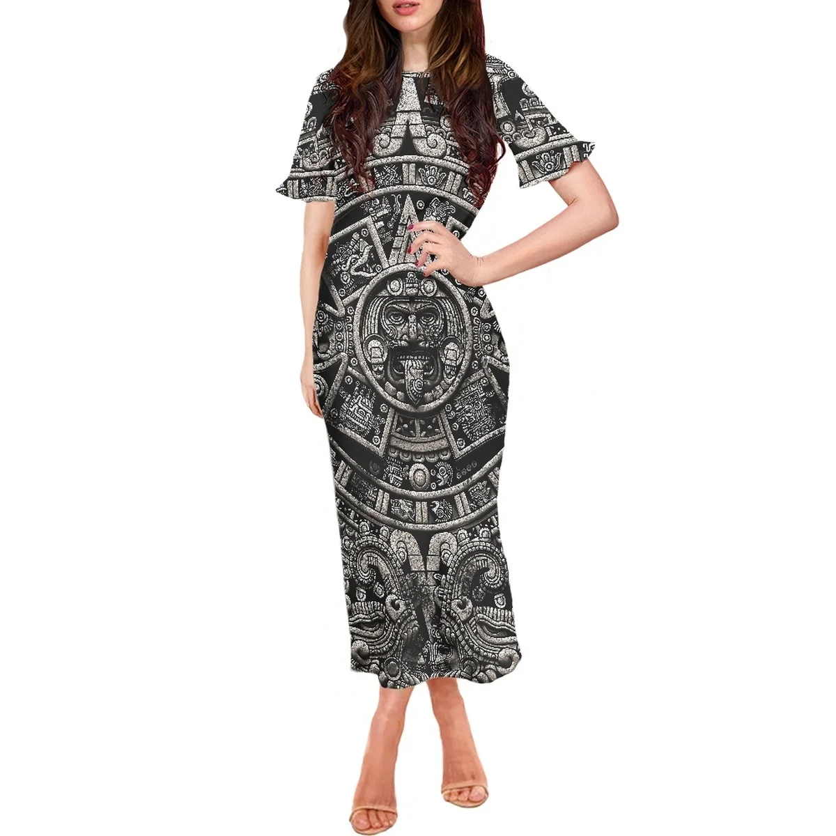 

Hawaiian Style 2022 Women's Clothing Summer Routine Holiday Totem Print Tight And Sexy Dress Women's Fashion Dinner Long Dress