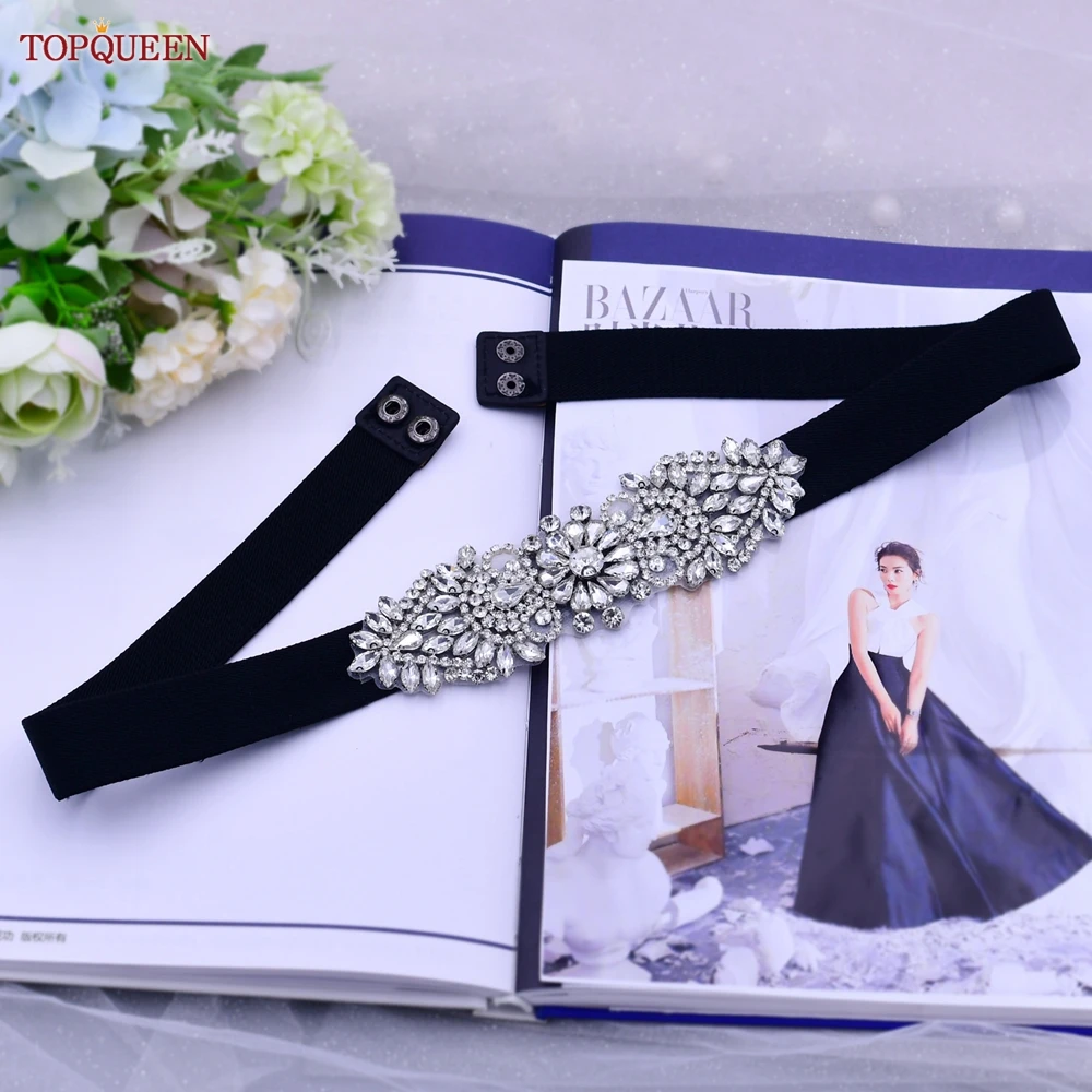 TOPQUEEN S01-B Frauen Schwarz Elastische Gürtel für Party Abendkleid Kleid Strass Weiblichen Glänzenden Bund Mode Täglichen Luxuriöse – Detail 21