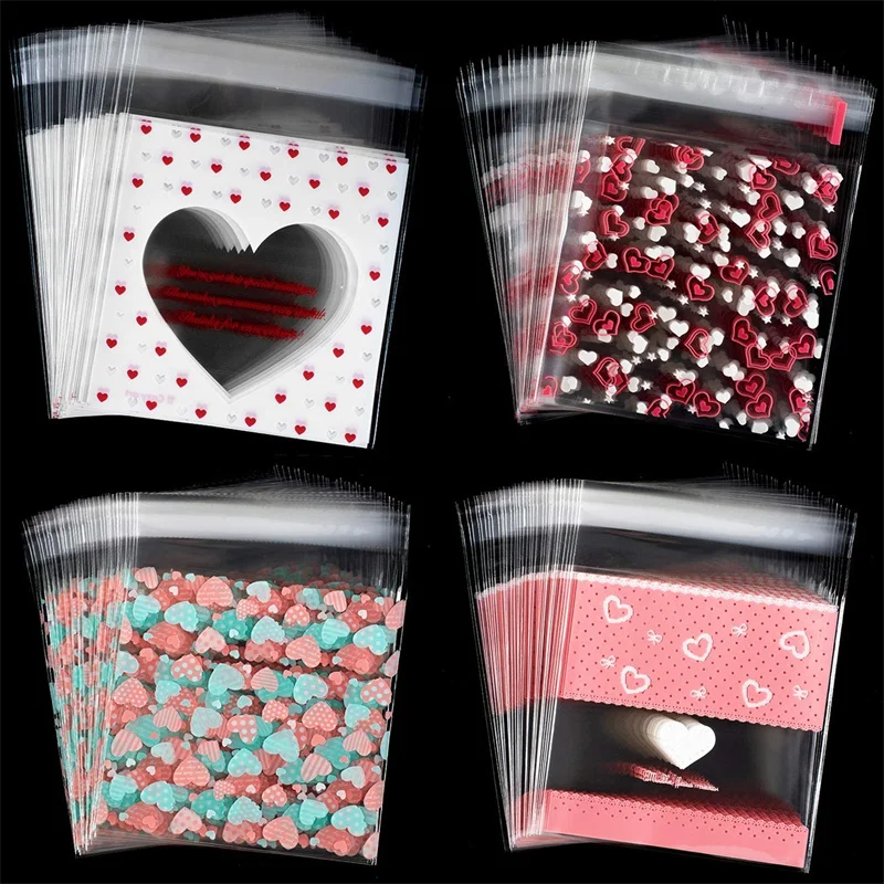 100pcs Heart Pattern Opp Plastic Bag Ziplock Bag For Candy Cookies Food Necklace Bracelet Earrings Accessories Packaging Jewelry 50pcs lot 6 4x4cm foldable packaging paper cards heart pattern cards for handmade jewelry retail hang tag pink bow display label