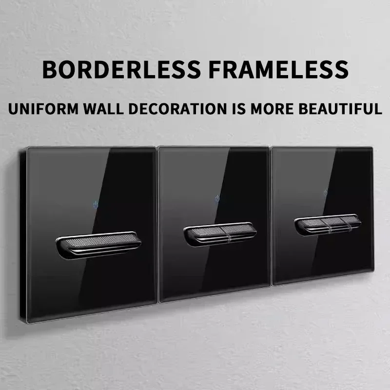European British French Standard Self-reset Tempered Glass Switch Panel LED Indicator 1 2 3 4 Gang/1 2 Way Wall Panel Outlets glass switch panel