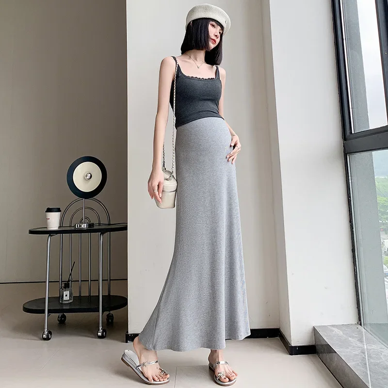 Spring Summer New plus Size Maternity Skirt High Waist Slimming Long Fish Tail Half Body Skirt Versatile No Belly Support