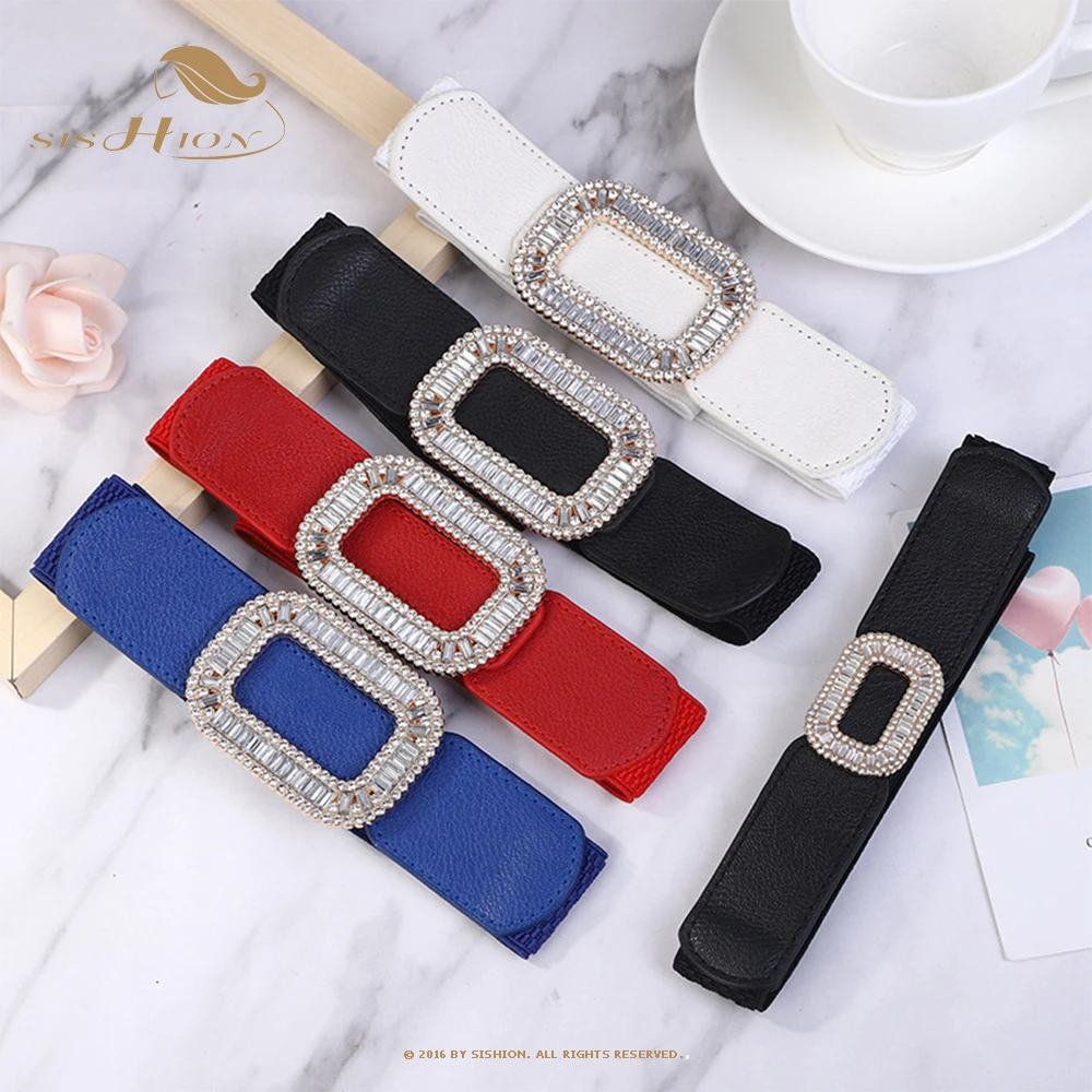 

SISHION Elastic Beadings Pretty Waist Belts SCB0097 Vintage Casual Women PU Leather Corset Slim Red Black White Belts for Dress