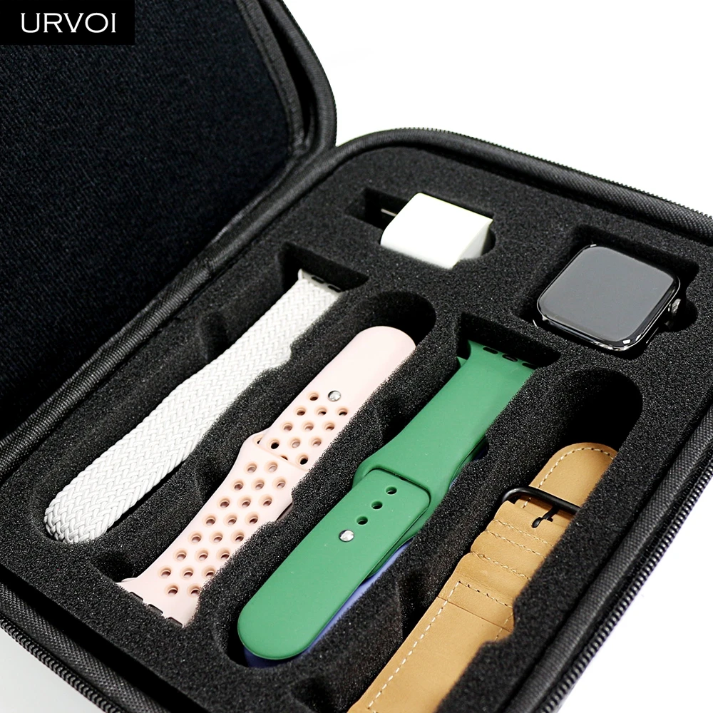 URVOI Watch Band Portfolio for Apple Watch band Carbon fiber grain nylon box strap storage bag displays velvet inner collection