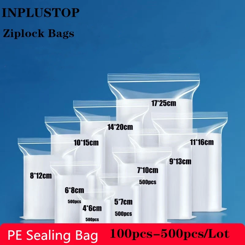 Transparent Ziplock Storage Bag Clear Food PE Sealed Bag Zip Lock Self Sealing Poly Zipper Jewelry Bags INPLUSTOP 100pcs/500pcs Storage Bag Packing Pouches